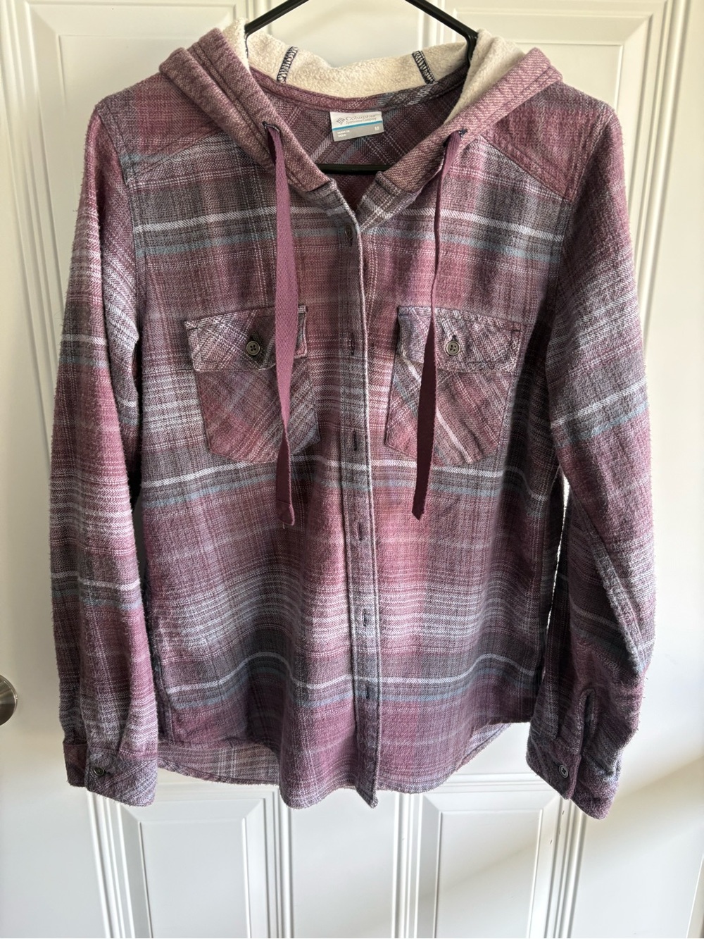 Columbia Women's Mauve Plaid Hooded Button-Down Shirt